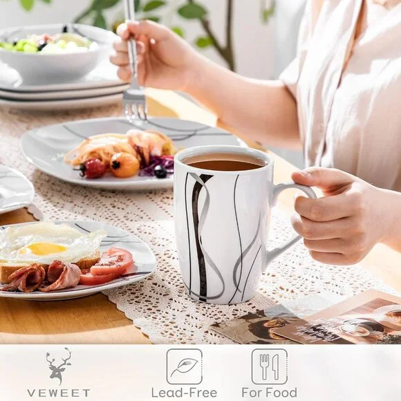 Perfect Coffee Mugs Set of 6, 16 Oz - Durable Porcelain with Big Handle Design